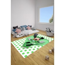 Napoli Home Baskılı Çizgi Film Kalpli Fare Desenli Yıkanabilir Kaymaz Çocuk Odası Halısı, Çocuk-81-Yeşil,