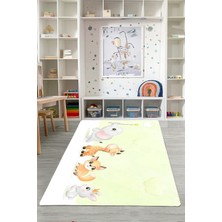 Napoli Home Dijital Baskılı Hayvan Karakterli Yıkanabilir Kaymaz Taban Çocuk Odası Halısı, Çocuk-86-Sarı,