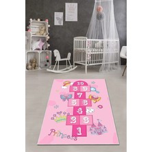 Napoli Home Dijital Baskılı Seksekli Kelebek Model Yıkanabilir Kaymaz Çocuk Odası Halısı, Çocuk-58-Pembe,