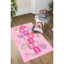 Napoli Home Dijital Baskılı Seksekli Kelebek Model Yıkanabilir Kaymaz Çocuk Odası Halısı, Çocuk-58-Pembe,