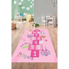 Napoli Home Dijital Baskılı Seksekli Kelebek Model Yıkanabilir Kaymaz Çocuk Odası Halısı, Çocuk-58-Pembe,