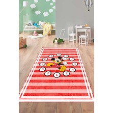 Napoli Home Baskılı Çizgi Film Fare Figürlü Model Yıkanabilir Kaymaz Taban Çocuk Odası Halısı, Çocuk-77-Kırmızı,