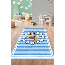 Napoli Home Baskılı Çizgi Film Fare Figürlü Model Yıkanabilir Kaymaz Taban Çocuk Odası Halısı, Çocuk-77-Turkuaz,