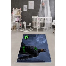 Napoli Home Baskılı Çizgi Film Süper Kahraman Desenli Yıkanabilir Kaymaz Çocuk Odası Halısı, Çocuk-64-Yeşil,