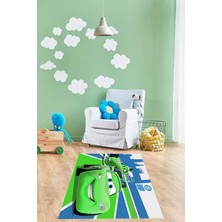 Napoli Home Dijital Baskılı Yarış Araba Desenli Yıkanabilir Kaymaz Taban Çocuk Odası Halısı, Çocuk-61-Yeşil,