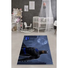Napoli Home Baskılı Çizgi Film Süper Kahraman Desenli Yıkanabilir Kaymaz Çocuk Odası Halısı, Çocuk-64-Mavi,