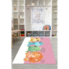 Napoli Home Dijital Baskılı Çizgi Film Hayvan Figürlü Yıkanabilir Kaymaz Çocuk Odası Halısı, Çocuk-85-Pembe,