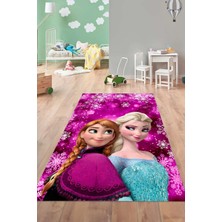 Napoli Home Dijital Baskılı Çizgi Film Kar Küre Modelli Yıkanabilir Kaymaz Çocuk Odası Halısı, Çocuk-75-Pembe,