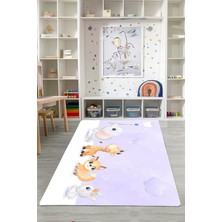Napoli Home Dijital Baskılı Hayvan Karakterli Yıkanabilir Kaymaz Taban Çocuk Odası Halısı, Çocuk-86-Mor,
