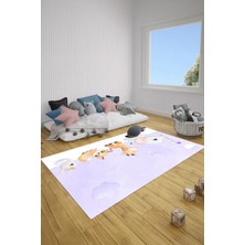 Napoli Home Dijital Baskılı Hayvan Karakterli Yıkanabilir Kaymaz Taban Çocuk Odası Halısı, Çocuk-86-Mor,