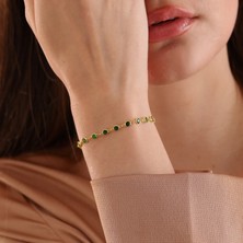 Queen Silver Jewelry 925 Ayar Gümüş Yeşil Renk Geçişli Zirkon Taşlı Tamtur Bileklik