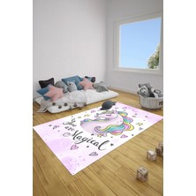 Napoli Home Baskılı Çizgi Film At Karakter Desenli Yıkanabilir Kaymaz Çocuk Odası Halısı, Çocuk-87-Mor,