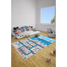 Napoli Home Dijital Baskılı Trafik Yol Desenli Yıkanabilir Kaymaz Taban Çocuk Odası Halısı, Çocuk-88-Gri,