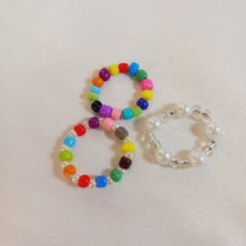 Crystal Atelier Çok Renkli Kum Boncuk 3’lü Yüzük Set
