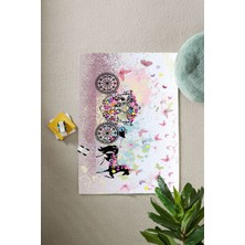 Napoli Home Dijital Baskılı Çiçekli At Arabası Desenli Yıkanabilir Kaymaz Çocuk Odası Halısı, Çocuk-99-Pembe,