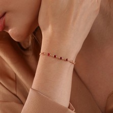 Queen Silver Jewelry 925 Ayar Gümüş  Kırmızı Renk Geçişli Zirkon Taşlı Tamtur Bileklik