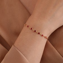 Queen Silver Jewelry 925 Ayar Gümüş  Kırmızı Renk Geçişli Zirkon Taşlı Tamtur Bileklik