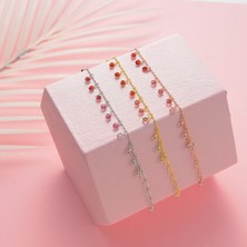 Queen Silver Jewelry 925 Ayar Gümüş Ful Sallantılı Kırmızı Renk Geçişli Bileklik