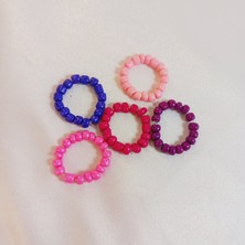 Crystal Atelier Pembe Kum Boncuklu Lastikli Yüzük Set Kum Boncuklu Yüzük Set 4 Adet