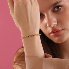Queen Silver Jewelry 925 Ayar Gümüş Mavi Renk Geçişli Top Zincirli Bileklik