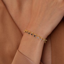 Queen Silver Jewelry 925 Ayar Gümüş Mavi Renk Geçişli Top Zincirli Bileklik
