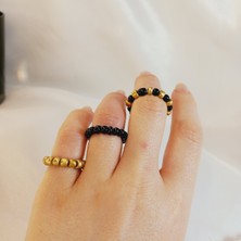 Crystal Atelier Gold Kum Boncuklu Lastikli Yüzük Set Altın Kum Boncuklu Yüzük Set 3 Adet