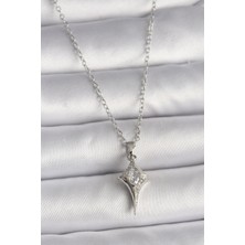 Ezo Concept 316L Çelik Gümüş Renk Zincir Zirkon Taşlı Kuzey Yıldızı Model Kadın Kolye