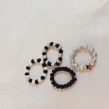 Crystal Atelier Yıldız Motifli Minimal Yüzük Kum Boncuklu Lastikli Yüzük Set Kum Boncuklu Yüzük Set 4 Adet