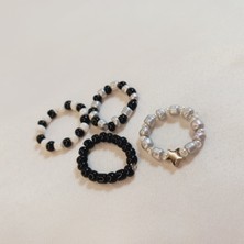 Crystal Atelier Yıldız Motifli Minimal Yüzük Kum Boncuklu Lastikli Yüzük Set Kum Boncuklu Yüzük Set 4 Adet