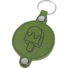 Miawiki Doodle Desenli Isme Özel Deri Anahtarlık, Özel Gün Hediyesi, Dondurma Desenli Anahtarlık