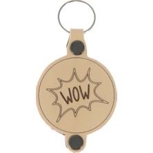 Miawiki Doodle Desenli Isme Özel Deri Anahtarlık, Özel Gün Hediyesi, Wow Desenli Anahtarlık
