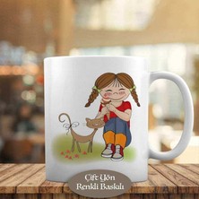Asilmeydan Mutlu Kedi ve Dondurma Yiyen Kız Kupa Bardak Hediyelik-1097