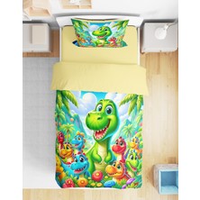 Erays Home Dino Dinazor Desenli 3D Dijital Baskılı Tek Kişilik Nevresim Takımı Çocuk Nevresim Takımı
