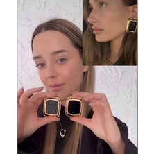 Nice Boutique Tasarım Siyah Mineli Trend Gold Hailey Küpe