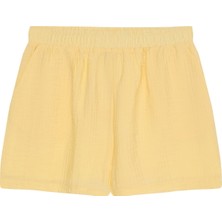 Quzu Beli Lastikli Dokulu Mini Şort Sarı