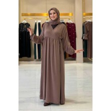 Bym Fashion Şallı Kruvaze Namaz Elbisesi  6027 Vizon