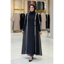 Bym Fashion Kadın Düğme Detaylı Elbise 3919 Siyah-Ekru Şifon ve Krep Kumaş Özellikleri