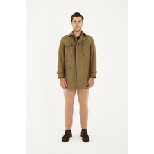 Madrid Erkek Haki Kruvaze Yaka Slim Fit Pamuk Karışımlı Trençkot