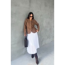 Seda Yalçın Atelier Beyaz Piliseli Midi Boy Saten Etek