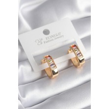 Skygo Pirinç Gold Renk Renkli Zirkon Taşlı Kadın Küpe - TJ-BKP8354