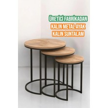 Reyo Falez 3'lü C Zigon Sehpa Metal Ayaklı C Zigon Sehpa Lüx Atlantik Çam