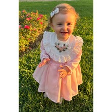 ALYRA Kız Çocuk Elbise Kız Bebek Uzun Kollu Çiçek Nakışlı Astarlı Kabarık Özel Gün Doğum Günü Parti Düğün Saten Elbise Bebek Giyim ALY0230