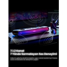 Thunder Pro+ Gaming Soundbar, Kablosuz Yastık Hoparlör, 7.1.2 Dolby Atmos HDMI Earc, 3D Ses, Güçlü Dahili Woofer, Rgb Efektleri, 3 Profesyonel Oyun Modu, 180W, Bluetooth ve Çoklu Bağlantı