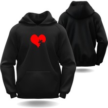 Puzzle Kalp Görselli Sevgililer Günü Slimfit Kapüşönlu Hoodie Kadın Sweatshirt 7013K