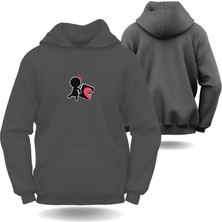 Kalp Puzzle Görselli Sevgililer Günü Slimfit Kapüşönlu Hoodie Kadın Sweatshirt 7012K