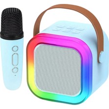 Crow's Tech Mavi Karaoke Hoparlör 5W RGB Işıklı Mikrofonlu TWS Özellikli Bluetooth Speaker