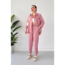 Ella Stylee Gömlek Yaka Keten İkili Takım Alt Üst