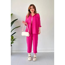 Ella Stylee Gömlek Yaka Keten İkili Takım Alt Üst