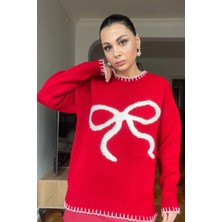 Seda Yalçın Atelier Kırmızı Önü Fiyonk Detaylı  Triko Kazak