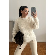 Seda Yalçın Atelier Krem Incili Bisiklet Yaka Premium Kazak